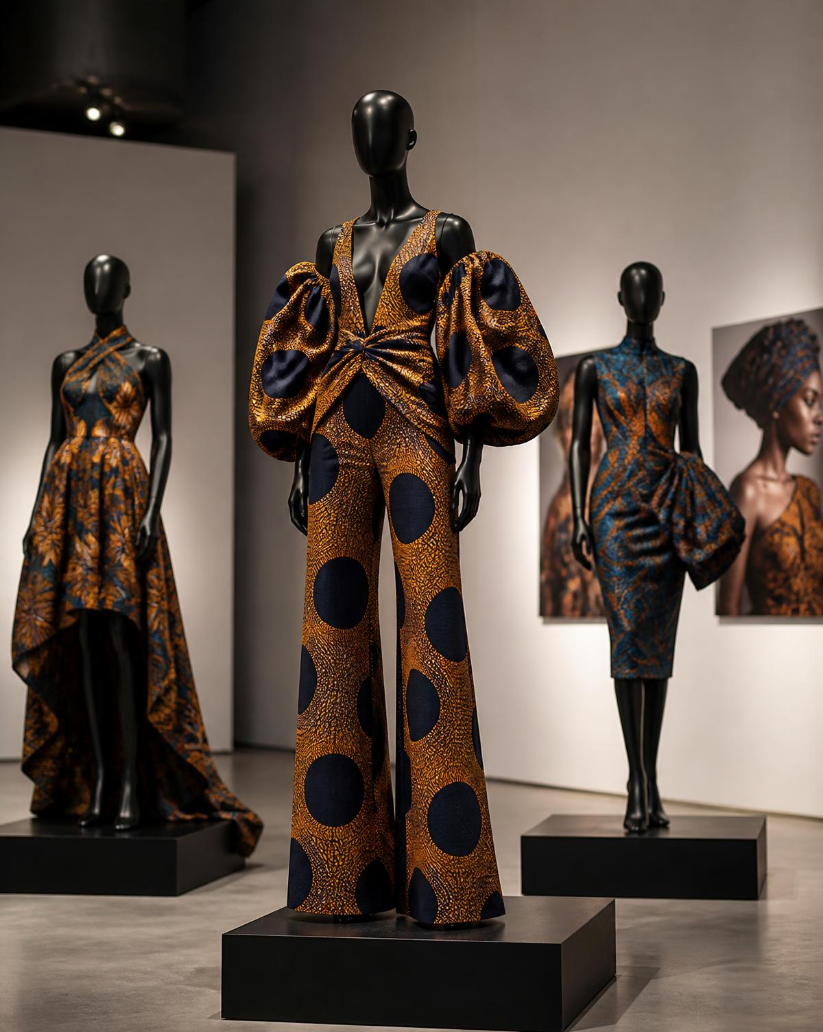 African-inspired garments displayed on mannequins